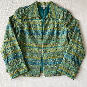 Analogy vibrant embroidered turquoise green peacock blazer jacket size Large